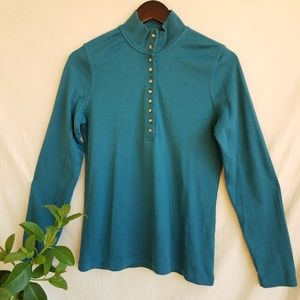 Vintage mockneck neck henley style pullover in turquoise Small